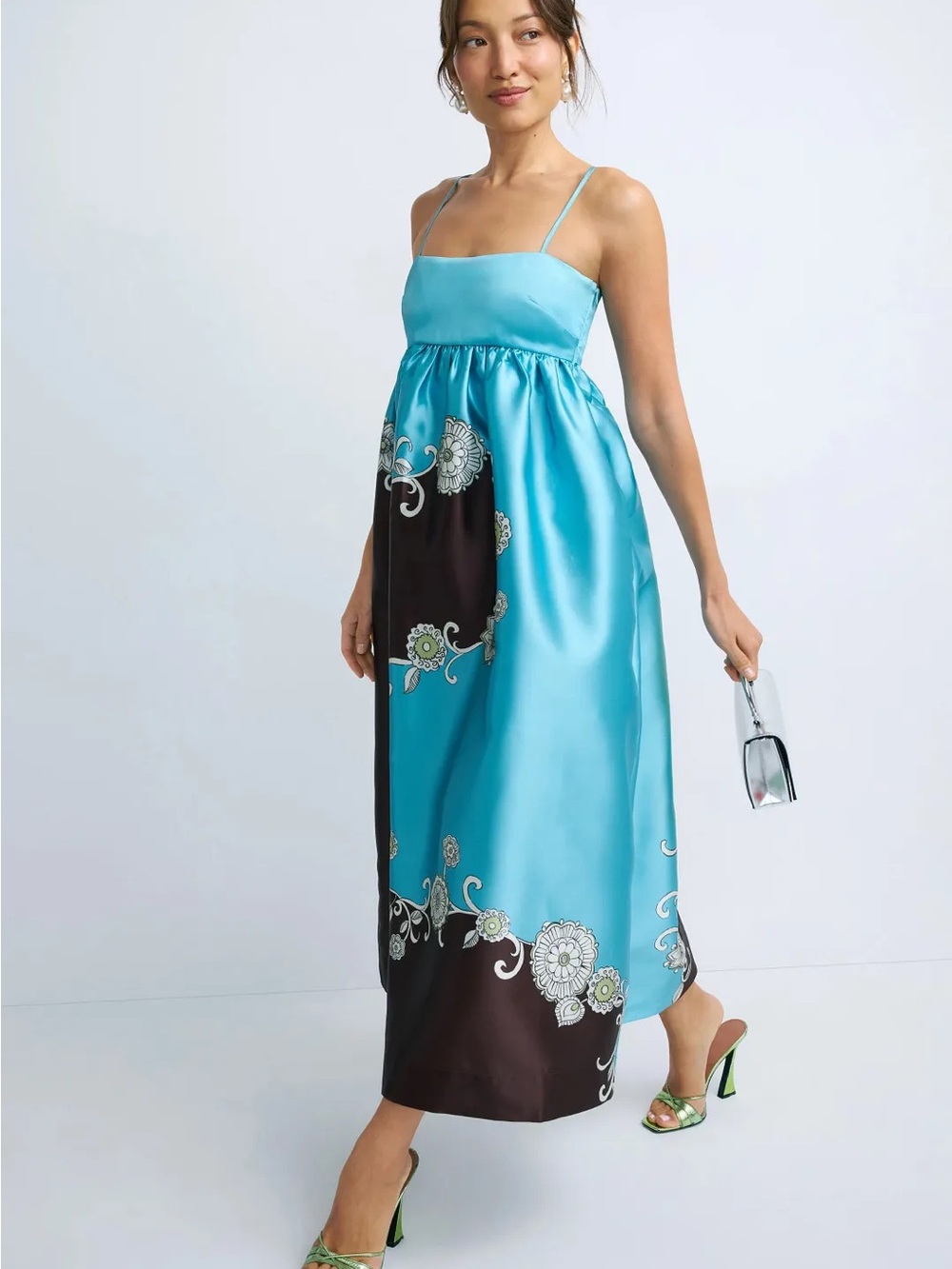 Alemais Turquoise and Black Floral Midi Dress